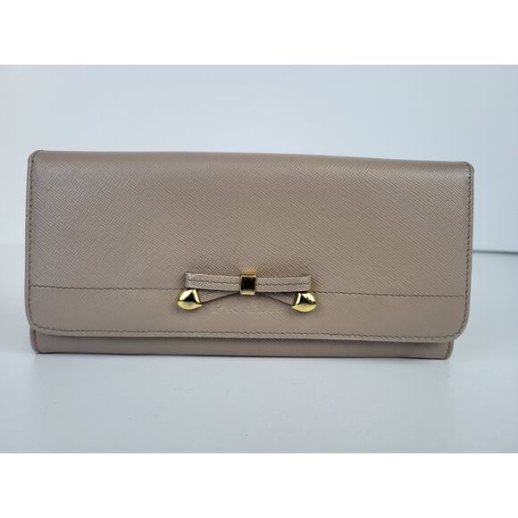Prada Long Wallet Beige Leather Bow - Picture 1 of 8